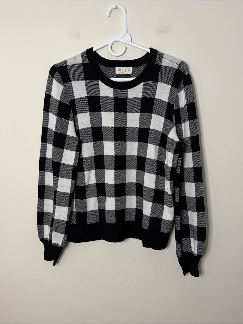 Marled Women’s Large Classic Black White Checkered Sweater fall preppy